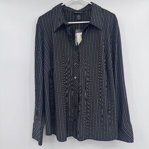Lane Bryant Top Women 18/20 NEW Black Stripes Button Up Stretch Long Sleeves